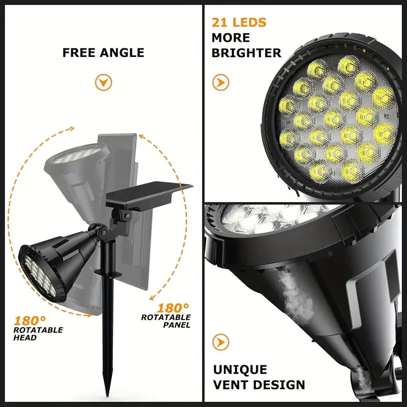 Solar landscape lights, outdoor LED spotlights, 18-bead tree lights, 3-step brightness adjustable, intelligent light control.