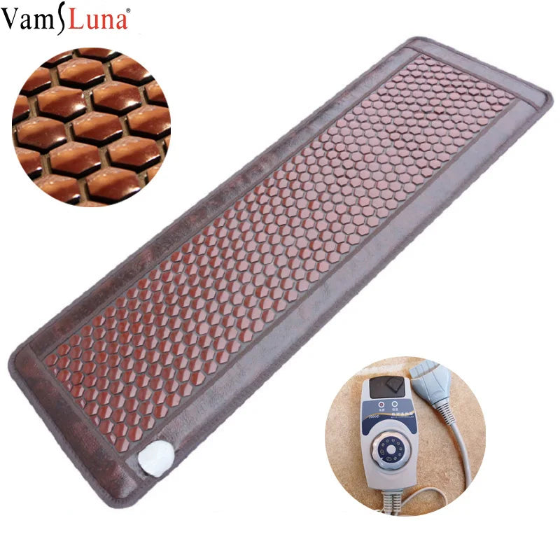 Electric Infrared Heat Therapy Pad Heated Jade Germanium Stone Massage Mattress Natural Jade Bed Adjustable Timer & Temp