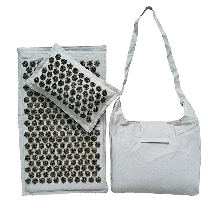 74x44cm Linen Coconut Palm Massage Yoga Mat, Acupressure Cushion, Lotus Spike Pillow with Bag