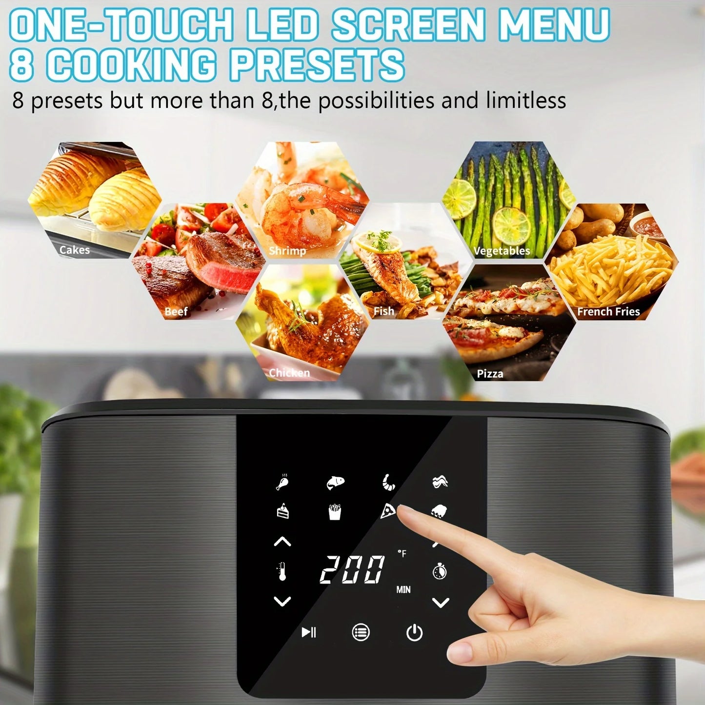 KitCook Large Air Fryer, 1500W 7QT AirFryer Cooker, Adjustable Temperature 100-400°F, 8 Presets Menu, Digital Touch Screen, Nons