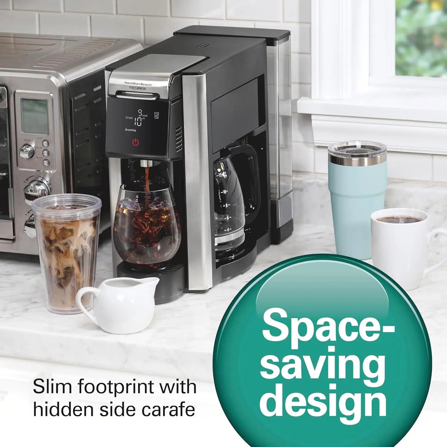 FlexBrew Advanced 5-in-1 Programmable 12 Cup Drip and Single Serve Hot & Iced Coffee Maker with Movable 60 oz. Water Reservoir,