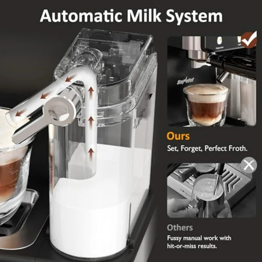 All-in-one Espresso Machine for Iced Coffee with Cold Brew Automatic Milk Frother LED Touchscreen 51OZ Water Tank Pressure Coff