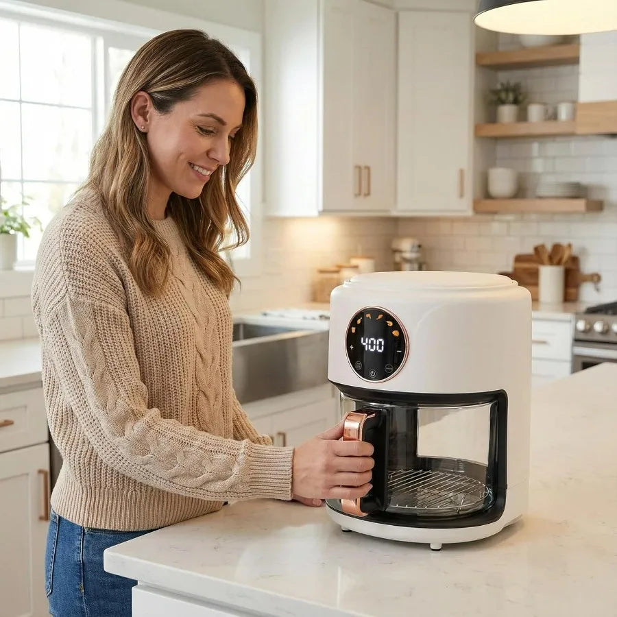 4.7QT Glass Air Fryer with 360 Viewable Glass Non-Toxic 6-in-1 Preset Cook Modes Digital Display Adjustable Temp 100F-400F Nons