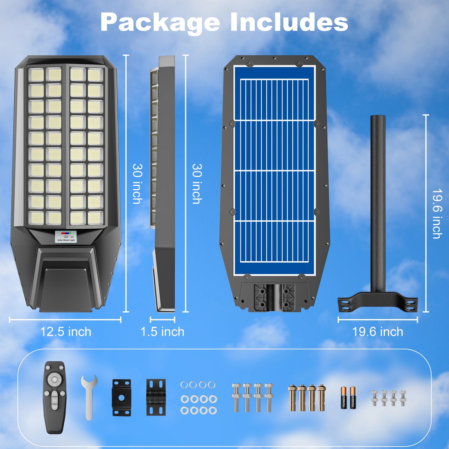 8000W Extra-Large Super-Bright Outdoor Solar Street Light, LED with Motion Sensor, IP65 Waterproof for Commercial Lighting