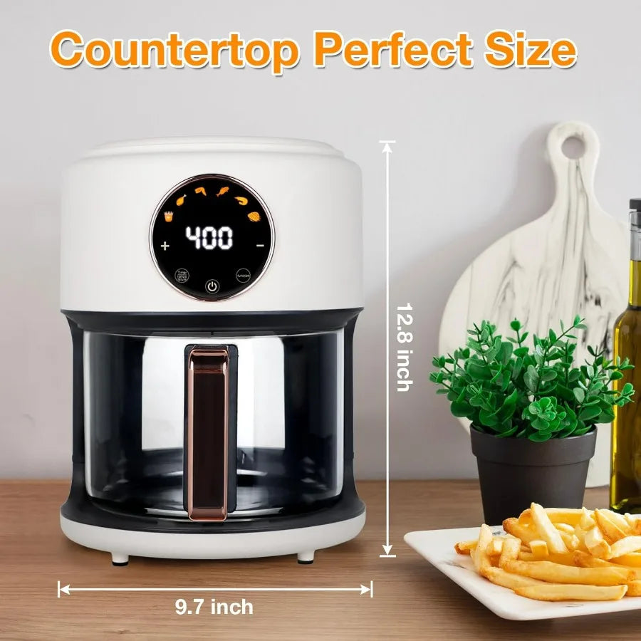 4.7QT Glass Air Fryer with 360 Viewable Glass Non-Toxic 6-in-1 Preset Cook Modes Digital Display Adjustable Temp 100F-400F Nons