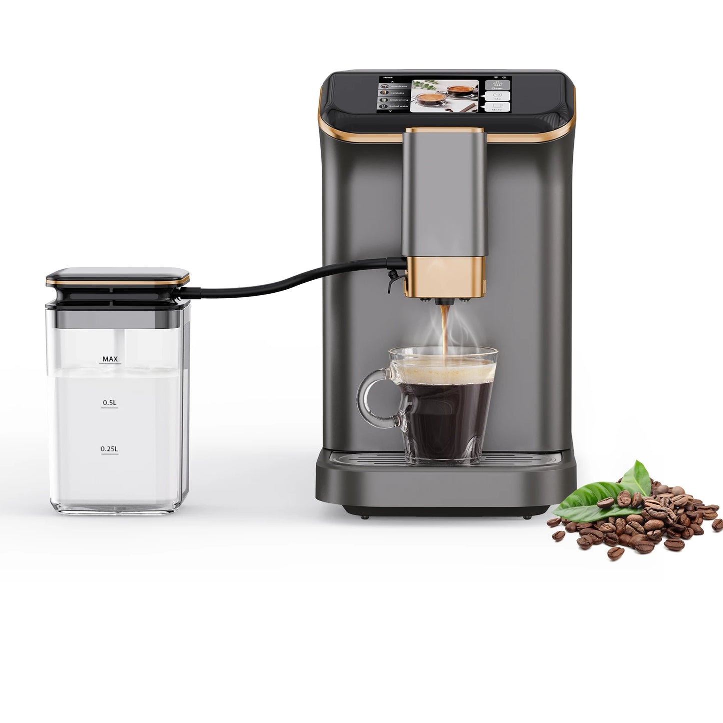 Fully Automatic Espresso Machine, 20 Bar Coffee Machine with Grinder & Automatic Milk Frother, 6 Coffee Varieties Coffee Maker