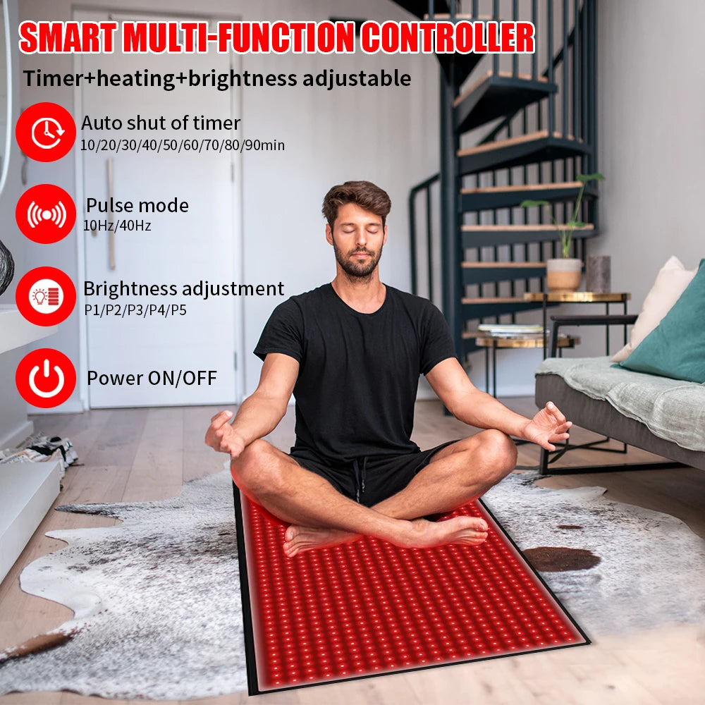 Full Body Red Light Mat 71x31inch Large Infrared LEDs Blanket 1280 660nm 850nm for Pain Relief Wellness Muscle Relax Recovery