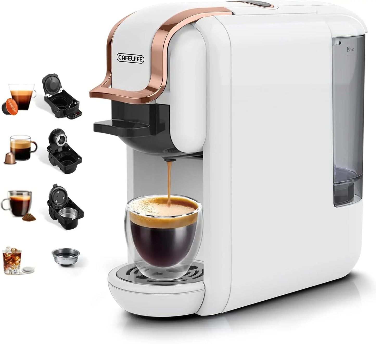 Cafelffe 4In1 Capsule Coffee Machine 19Bar Hot Cold Brew Coffee Maker,4 Adapter For Nes Original/DG/ 44mm ESE Pod/Coffee Powder