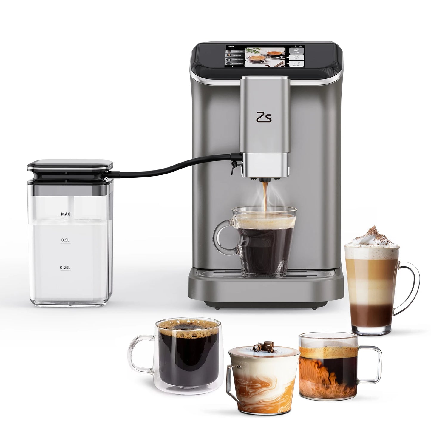 Fully Automatic Espresso Machine, 20 Bar Coffee Machine with Grinder & Automatic Milk Frother, 6 Coffee Varieties Coffee Maker