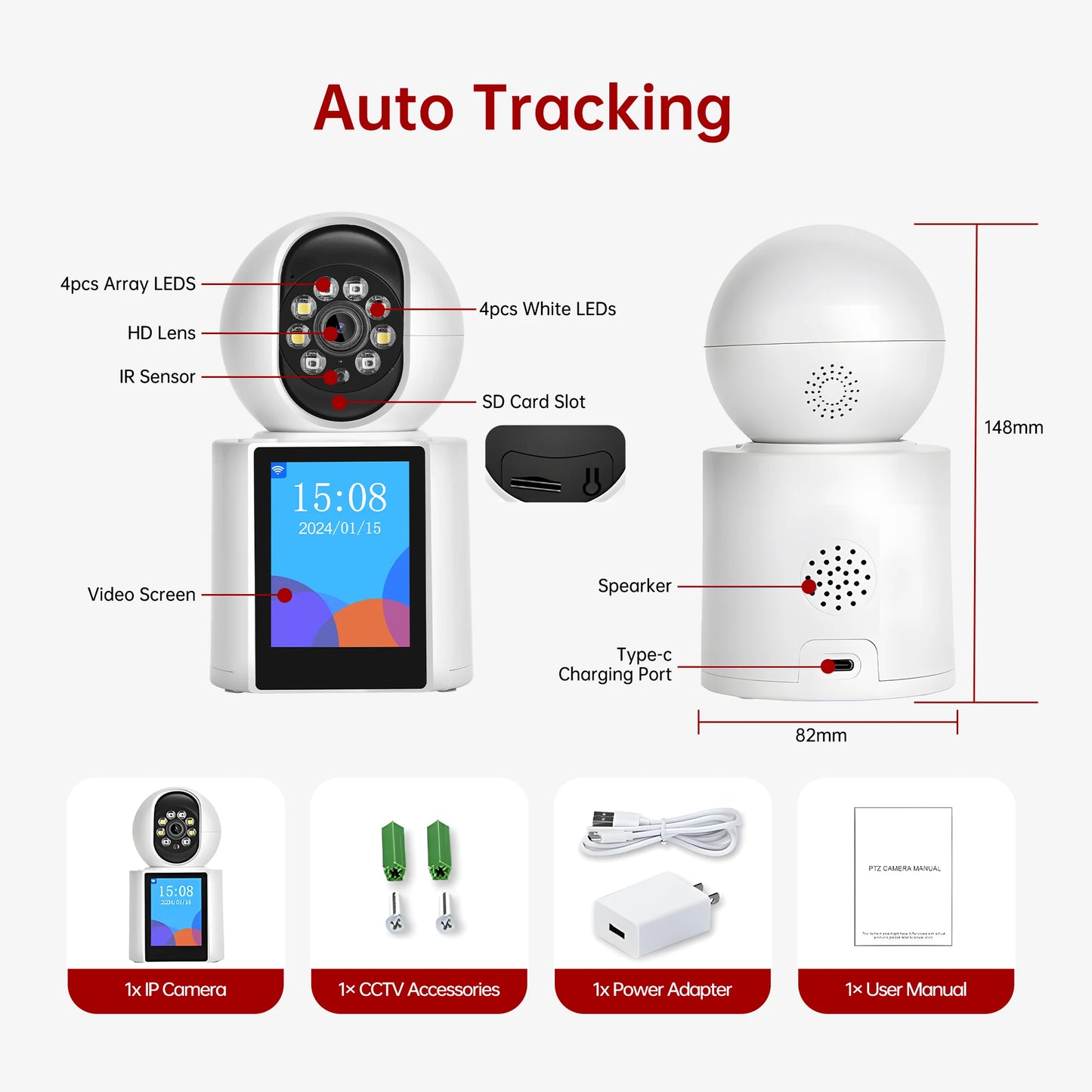 One-Key Call CCTV Camera Video Call Smart Wifi with 2.8 Inch IPS Screen 3MP Two-way Audio PTZ Surveillance Baby IP Camera Icsee