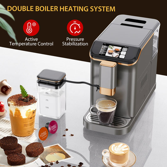 Fully Automatic Espresso Machine, 20 Bar Coffee Machine with Grinder & Automatic Milk Frother, 6 Coffee Varieties Coffee Maker
