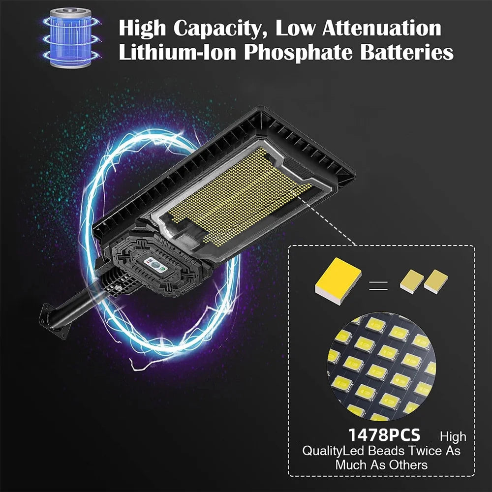 9000mah High Power Solar Light Outdoor 1478 LED Solar Street Light Dusk to Dawn Waterproof For Garage Garden Terrace Wall Lamp