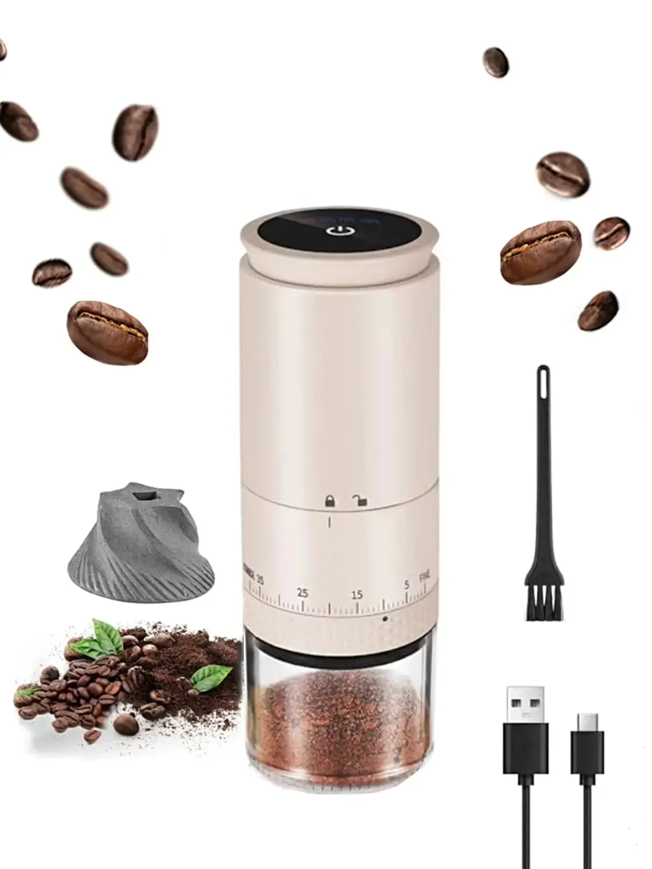 Portable Electric Coffee Bean Grinder 38 Gears External Adjustable USB 1500mAh Rechargeable Household Mini Coffee Machine