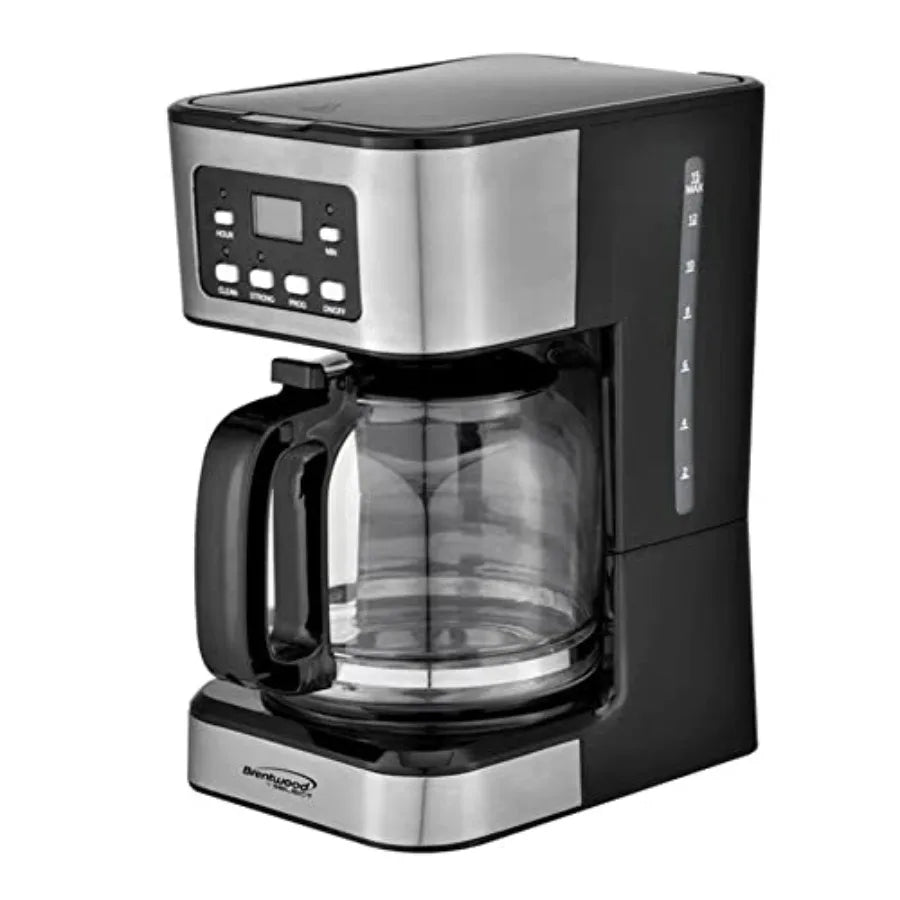 12-Cup Digital Coffee Maker for Home Office Use Black Stainless Steel Energy Efficient with Auto Shut-Off and Programmable Time