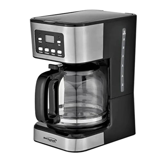 12-Cup Digital Coffee Maker for Home Office Use Black Stainless Steel Energy Efficient with Auto Shut-Off and Programmable Time