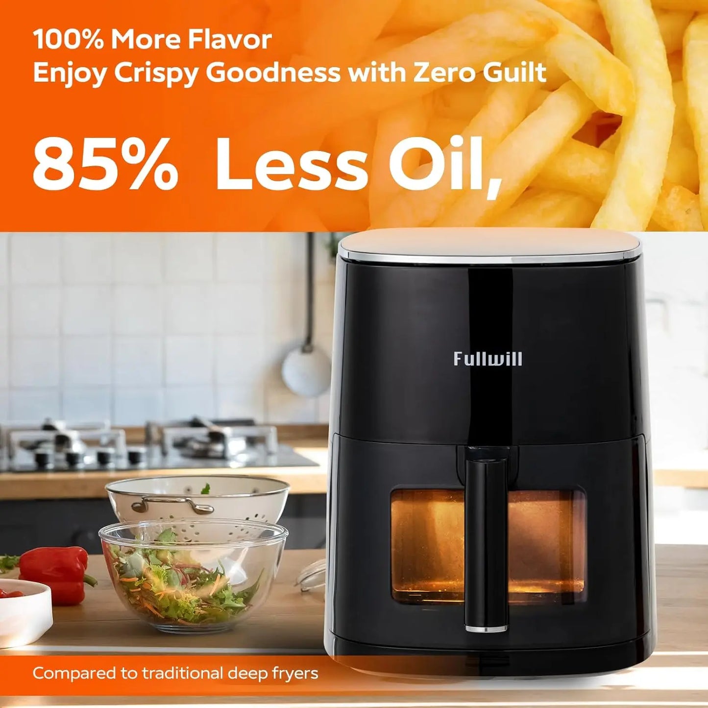 Air Fryer with Viewing Window 6QT,5-in-1 Multi-Function(Air Fry,Roast,Bake,Reheat,Dehydrate) plus 7 One-Touch Presets for Wings,