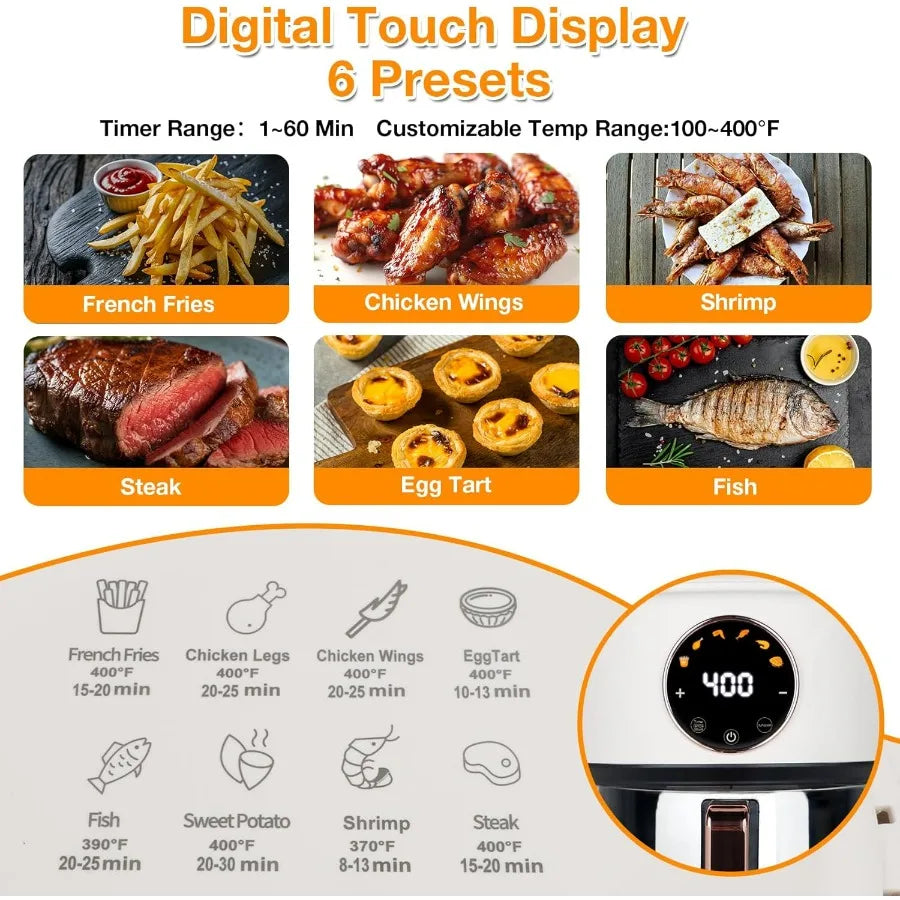 4.7QT Glass Air Fryer with 360 Viewable Glass Non-Toxic 6-in-1 Preset Cook Modes Digital Display Adjustable Temp 100F-400F Nons