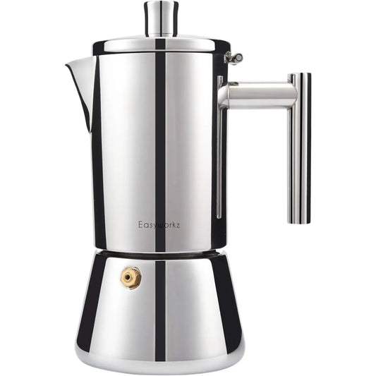 Easyworkz Diego Stovetop Espresso Maker Stainless Steel Italian Coffee Machine Maker 4Cup 6.8 oz Induction Moka Pot