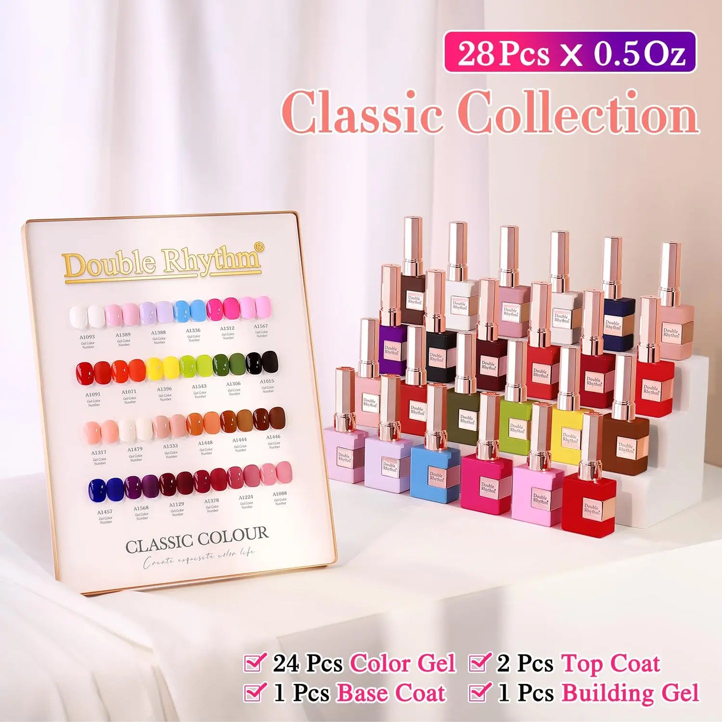 28Pcs Gel Nail Polish Set with UV/LED Cure, Red Pink Colors for DIY Manicure at Home