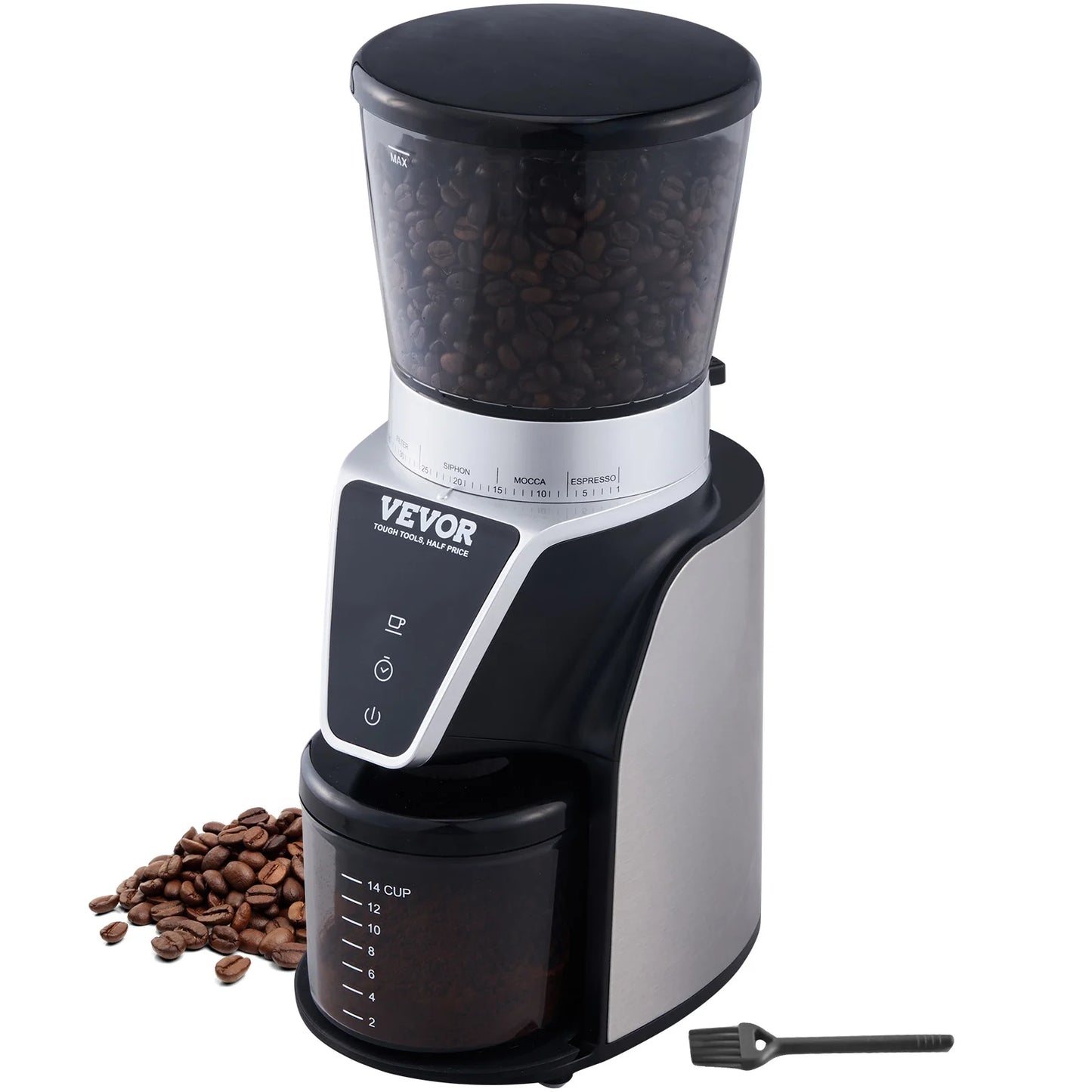 VEVOR 40MM Conical Burr Grind Setting Coffe Bean Electric Grinder Mocha Espresso Adjustment Coffee Machine for Home and Kitchen