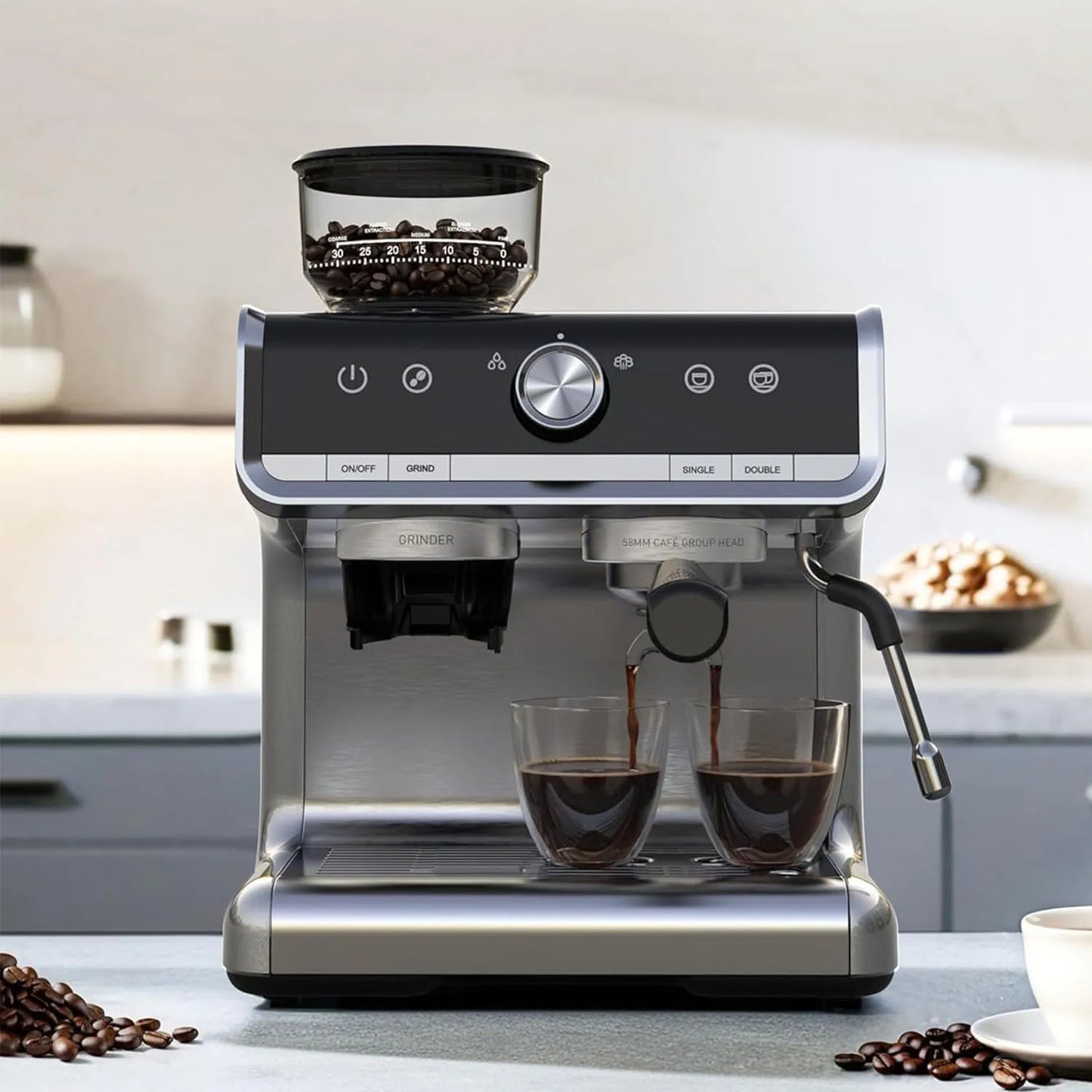 20 Bar Espresso Coffee Machine 1450W Semi Automatic Espresso Maker with Grinder for Latte Cappuccino Gift Coffee Lover