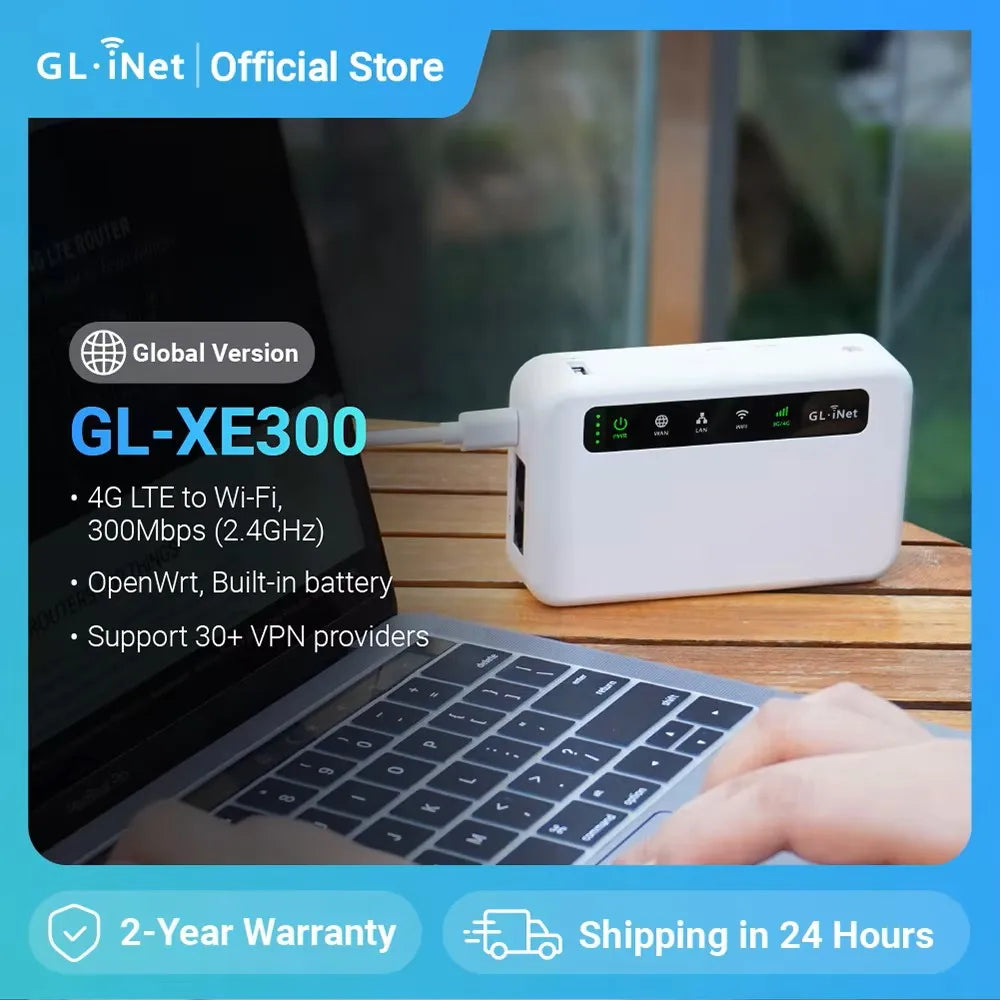 GL.iNet Puli GL-XE300 4G LTE Smart VPN Router Portable WiFi Wireless Travel Hotspot, OpenWrt, 5000mAhBattery, OpenVPN