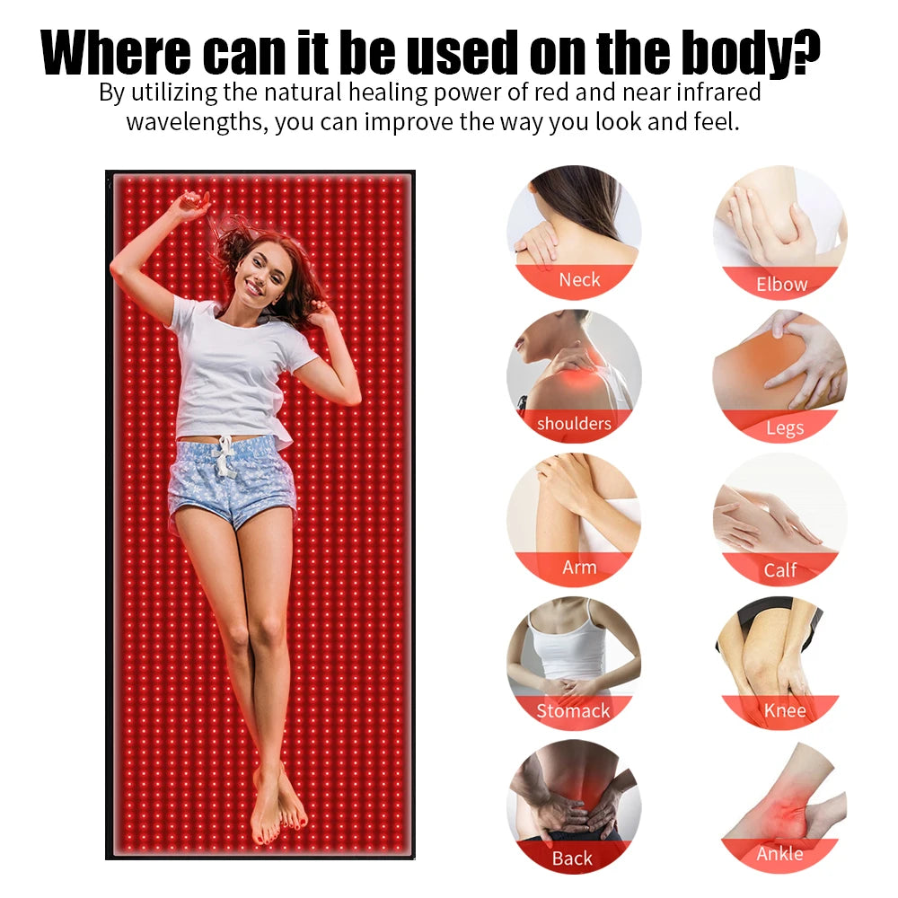 Full Body Red Light Mat 71x31inch Large Infrared LEDs Blanket 1280 660nm 850nm for Pain Relief Wellness Muscle Relax Recovery