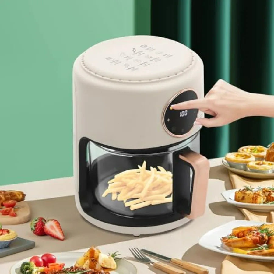 Transparent Glass Fry Bowl Air Fryer with 8 Preset Modes 31.5 Inch Power Cord Touchscreen Digital Display and Good Heat Dissipa