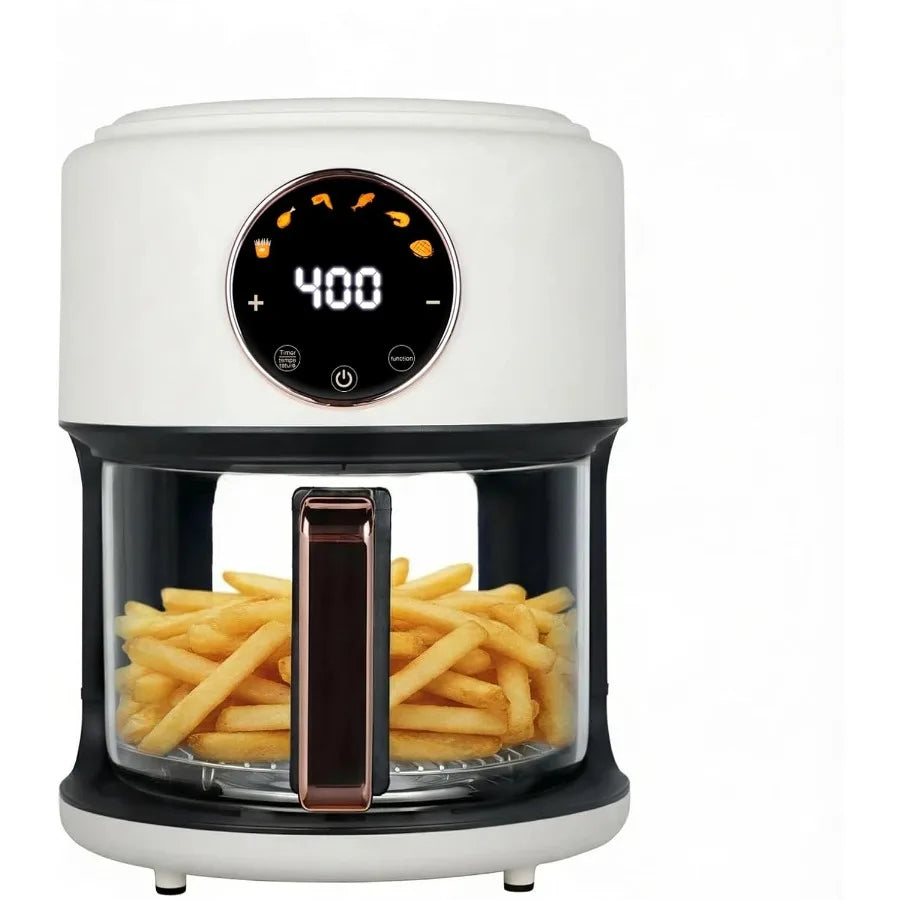 4.7QT Glass Air Fryer with 360 Viewable Glass Non-Toxic 6-in-1 Preset Cook Modes Digital Display Adjustable Temp 100F-400F Nons