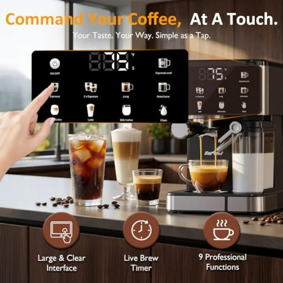 All-in-one Espresso Machine for Iced Coffee with Cold Brew Automatic Milk Frother LED Touchscreen 51OZ Water Tank Pressure Coff