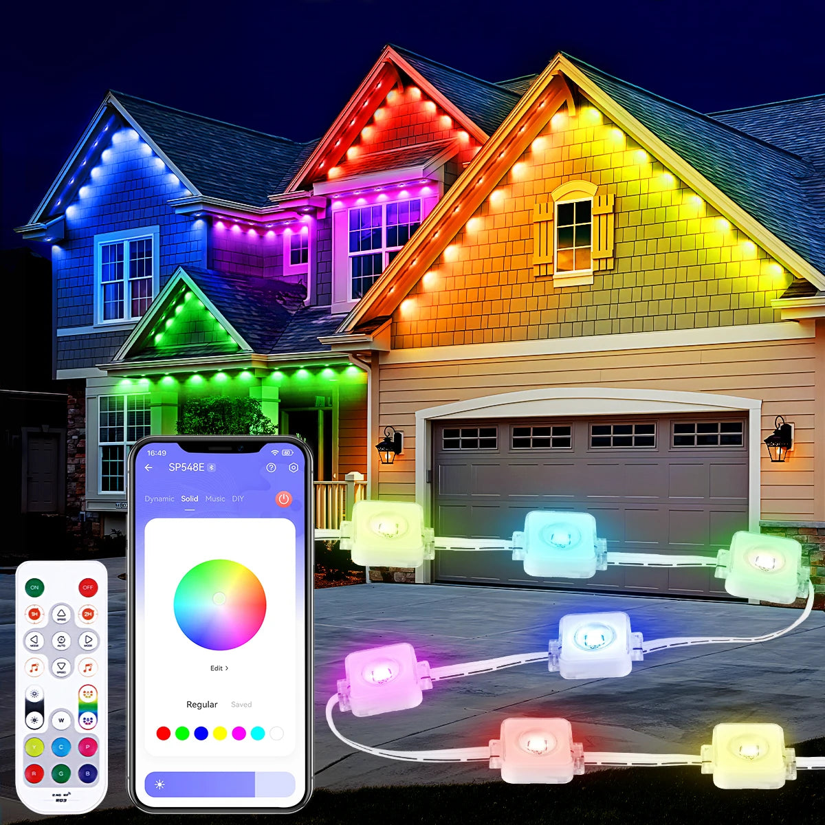 Permanent Outdoor Lights, 100ft/150FT RGBIC Outdoor Lights with 60/90 LED Lights, IP67 Waterproof, 100 Scene Modes