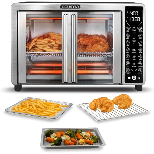 French Door Air Fryer 25 Qt Large Ccity Convection Oven with 360 Circulation Digital Display 17 Cooking Presets Bake Toast Roas