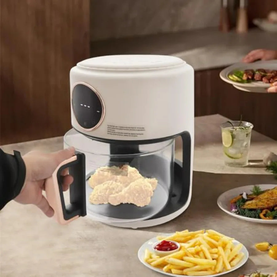 Transparent Glass Fry Bowl Air Fryer with 8 Preset Modes 31.5 Inch Power Cord Touchscreen Digital Display and Good Heat Dissipa