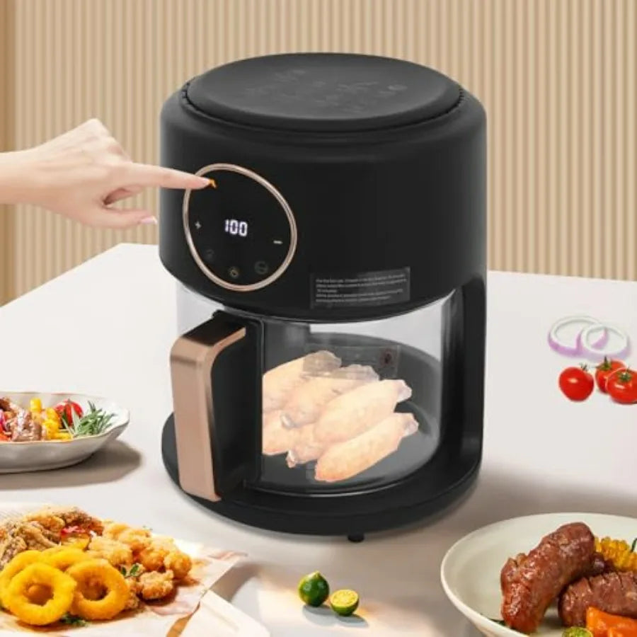 1200W Glass Air Fryer with Transparent Glass Fry Bowl 8 Preset Modes Touchscreen Digital Display Good Heat Dissipation 31.5 Inc