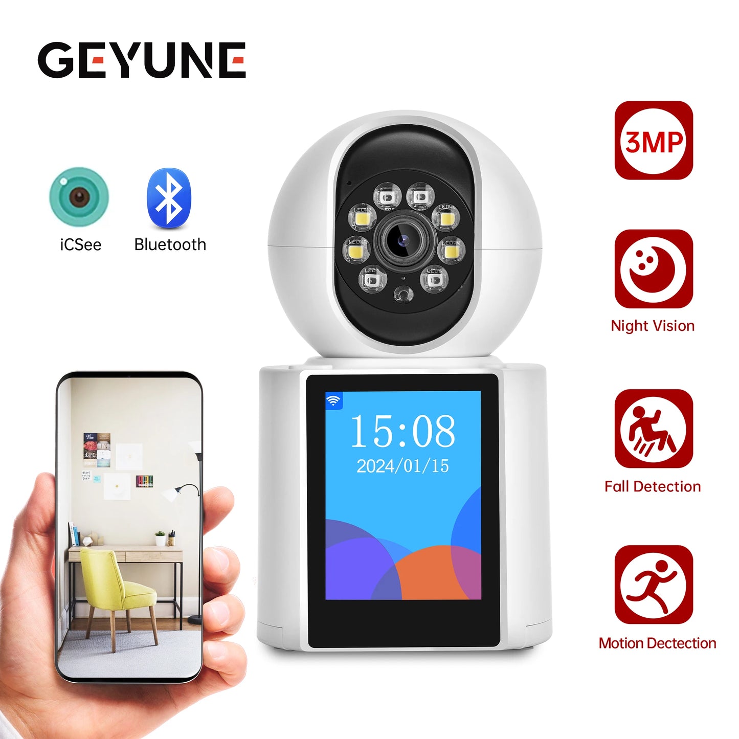One-Key Call CCTV Camera Video Call Smart Wifi with 2.8 Inch IPS Screen 3MP Two-way Audio PTZ Surveillance Baby IP Camera Icsee