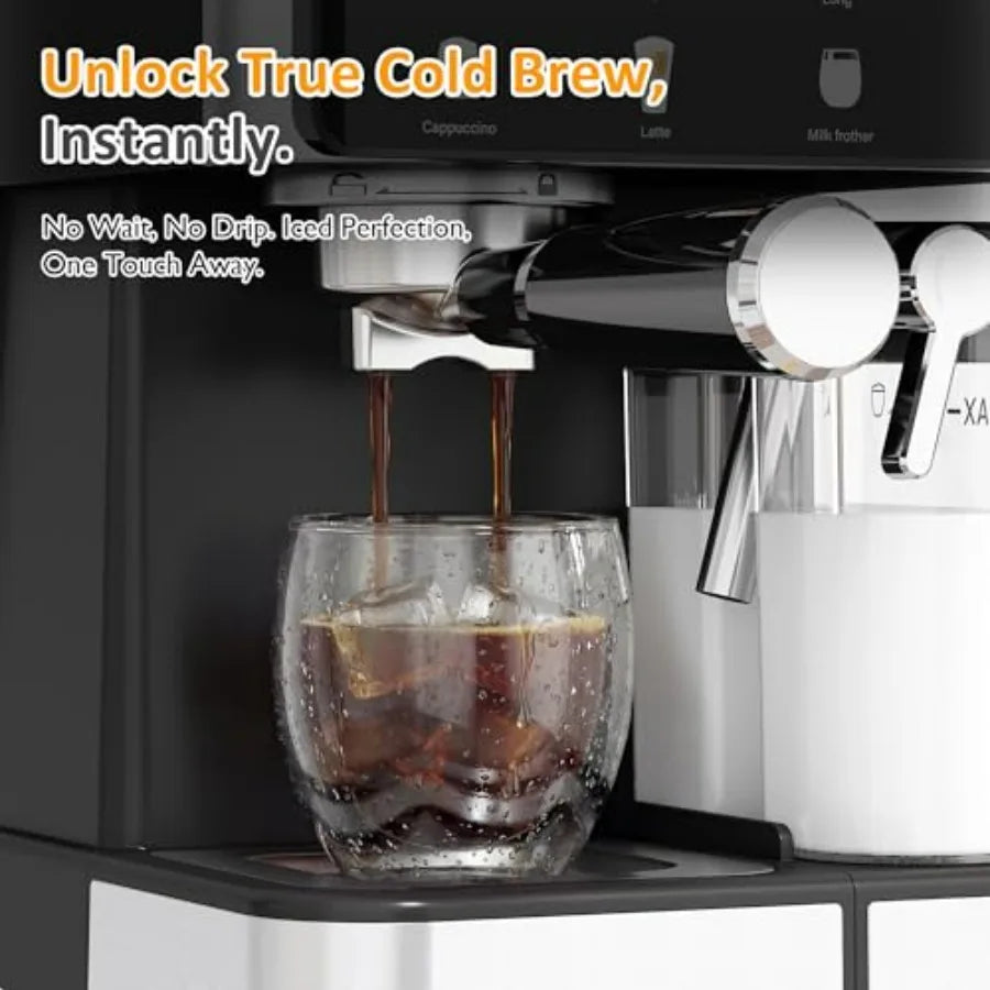 All-in-one Espresso Machine for Iced Coffee with Cold Brew Automatic Milk Frother LED Touchscreen 51OZ Water Tank Pressure Coff