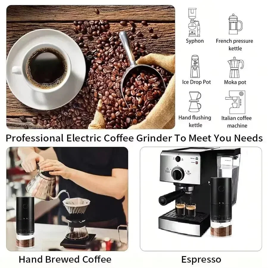 Portable Electric Coffee Bean Grinder 38 Gears External Adjustable USB 1500mAh Rechargeable Household Mini Coffee Machine