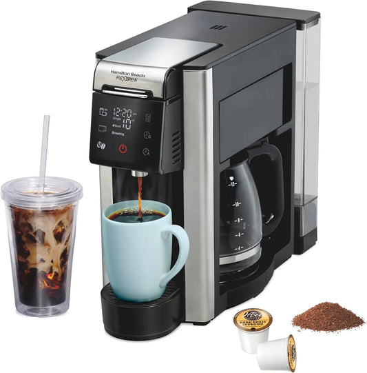 FlexBrew Advanced 5-in-1 Programmable 12 Cup Drip and Single Serve Hot & Iced Coffee Maker with Movable 60 oz. Water Reservoir,