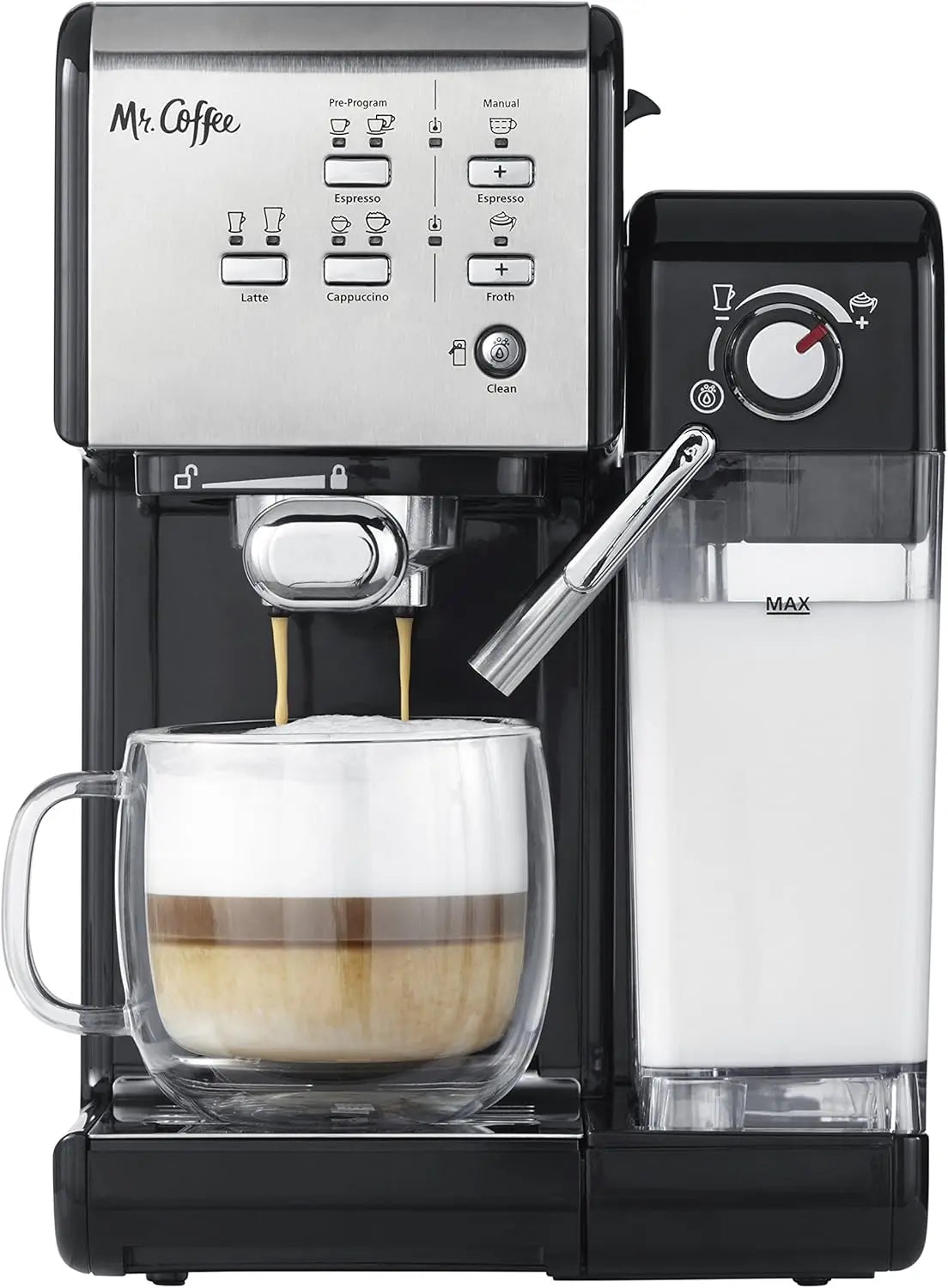 Programmable Espresso & Cappuccino Machine with Automatic Milk Frother, 19-Bar Pump, Stainless Steel