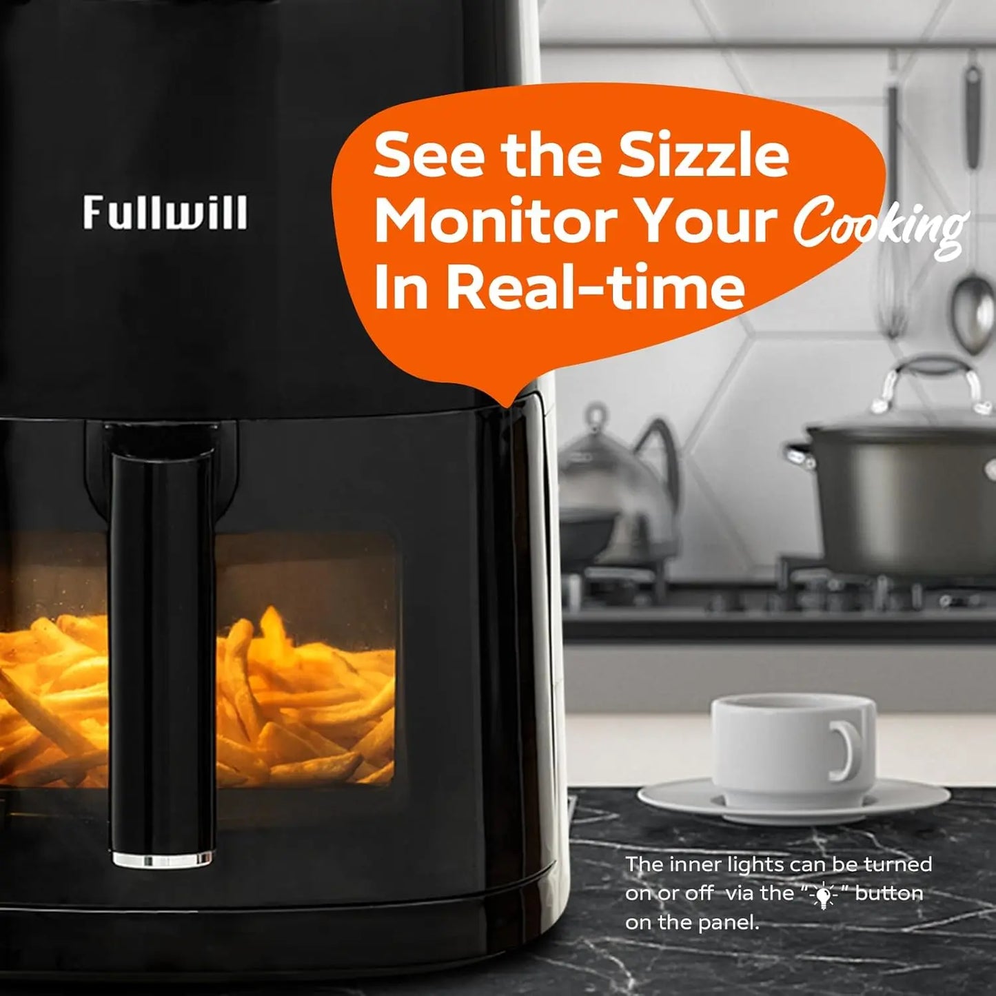 Air Fryer with Viewing Window 6QT,5-in-1 Multi-Function(Air Fry,Roast,Bake,Reheat,Dehydrate) plus 7 One-Touch Presets for Wings,