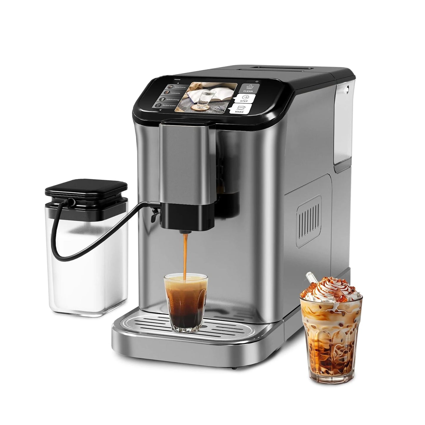 Fully Automatic Espresso Machine, 20 Bar Coffee Machine with Grinder & Automatic Milk Frother, 6 Coffee Varieties Coffee Maker