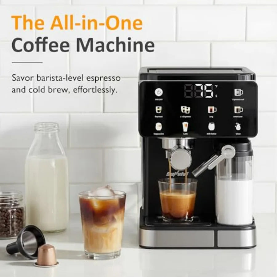 All-in-one Espresso Machine for Iced Coffee with Cold Brew Automatic Milk Frother LED Touchscreen 51OZ Water Tank Pressure Coff