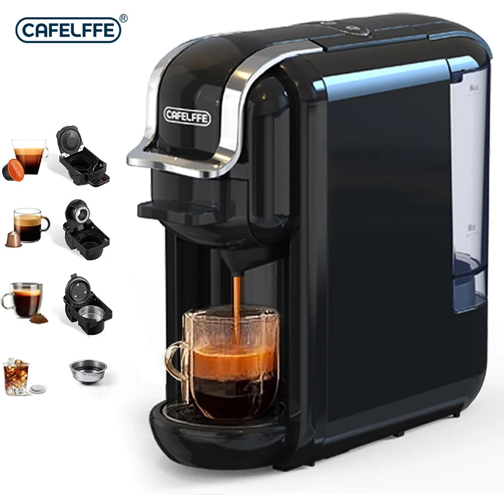 Cafelffe 4In1 Capsule Coffee Machine 19Bar Hot Cold Brew Coffee Maker,4 Adapter For Nes Original/DG/ 44mm ESE Pod/Coffee Powder