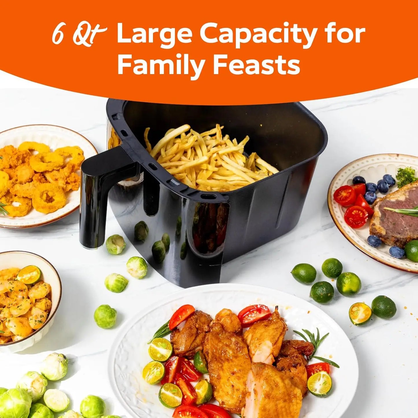 Air Fryer with Viewing Window 6QT,5-in-1 Multi-Function(Air Fry,Roast,Bake,Reheat,Dehydrate) plus 7 One-Touch Presets for Wings,