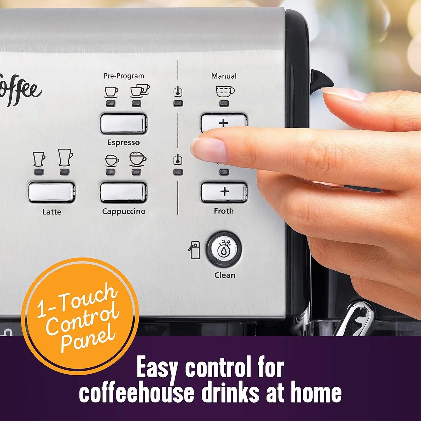 Programmable Espresso & Cappuccino Machine with Automatic Milk Frother, 19-Bar Pump, Stainless Steel
