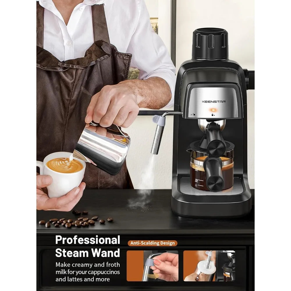 KEENSTAR 3.5Bar Espresso Machine with Milk Frother, 800W Compact Espresso and Cappuccino Machine with Preheating Function, 4 Cup