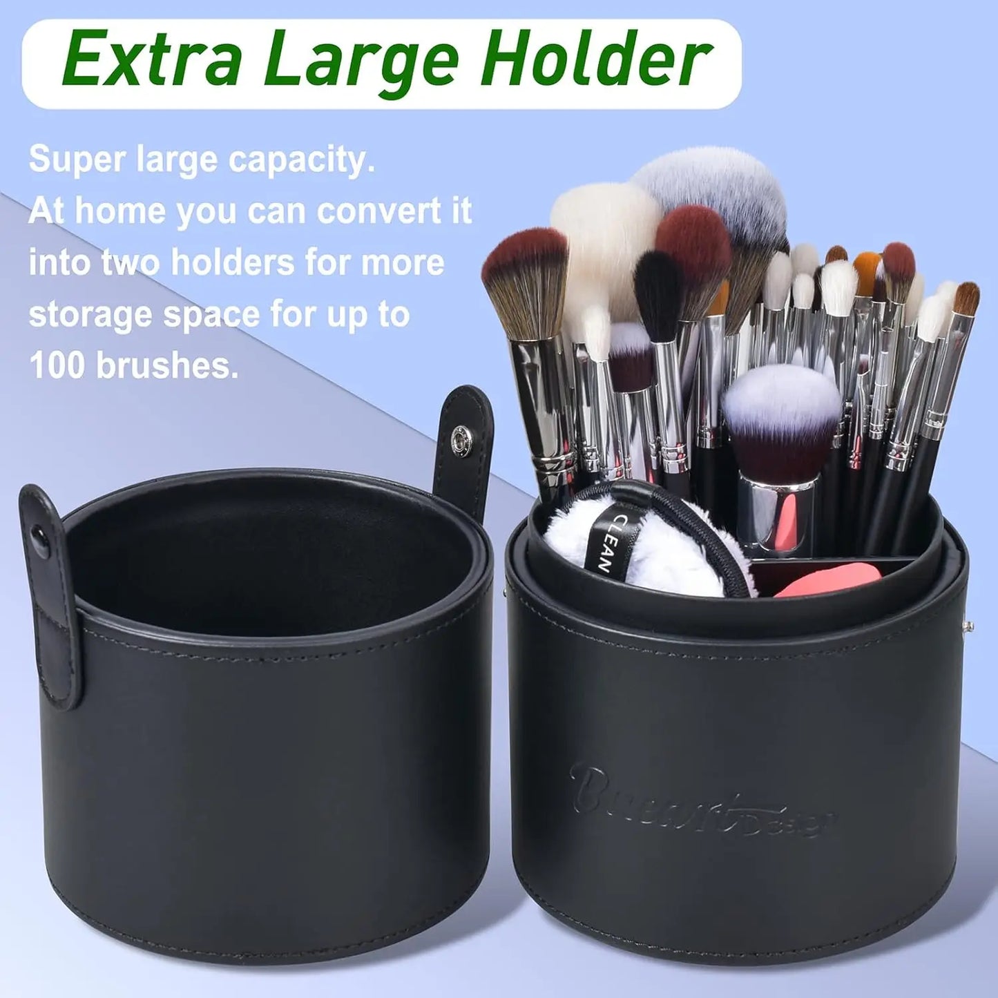 34Pcs Deluxe Real Goat Hair Makeup Brushes Set with Large Holder, Professional Labeled Natural Pony Hair