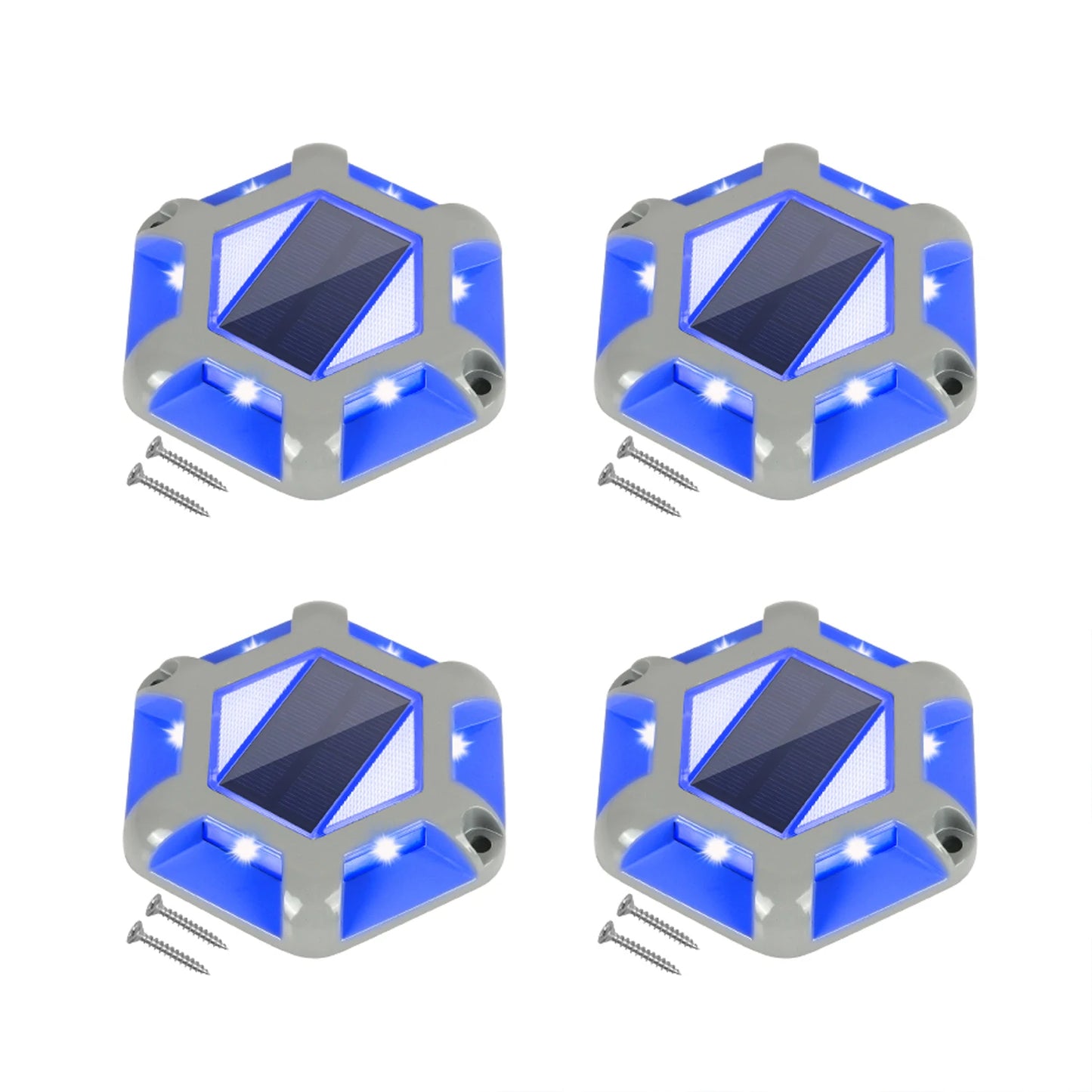 4pcs Blue/Cold White Solar Driveway Lights Outdoor Aluminum Solar Deck Lights IP65 Solar Ground Light Landscape Lights