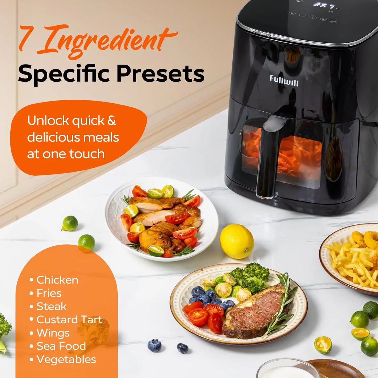 Air Fryer with Viewing Window 6QT,5-in-1 Multi-Function(Air Fry,Roast,Bake,Reheat,Dehydrate) plus 7 One-Touch Presets for Wings,