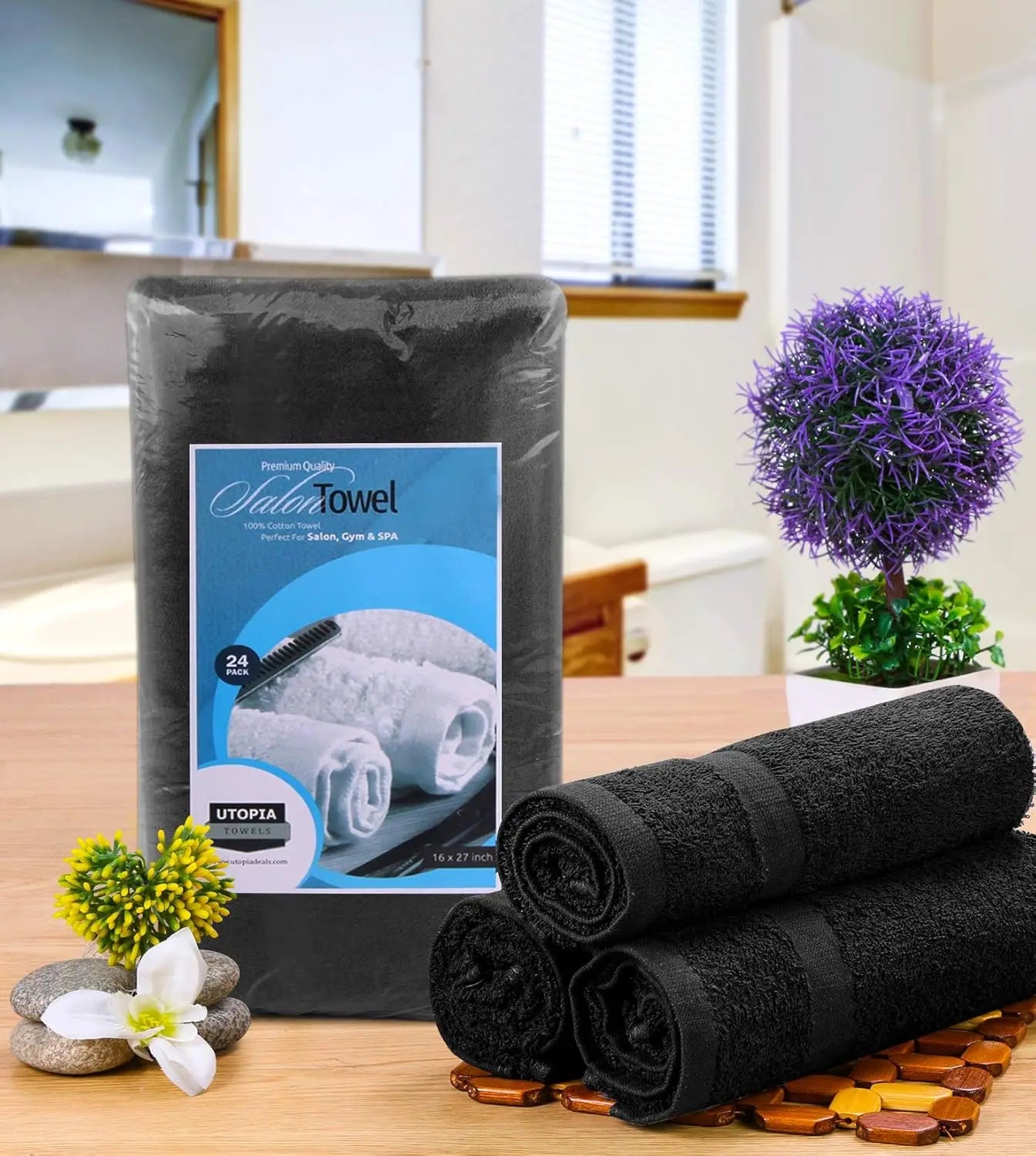 24-Pack Salon Towels, 16x27 Inches, Highly Absorbent Cotton for Gym, Spa, Beauty & Home Hair Care